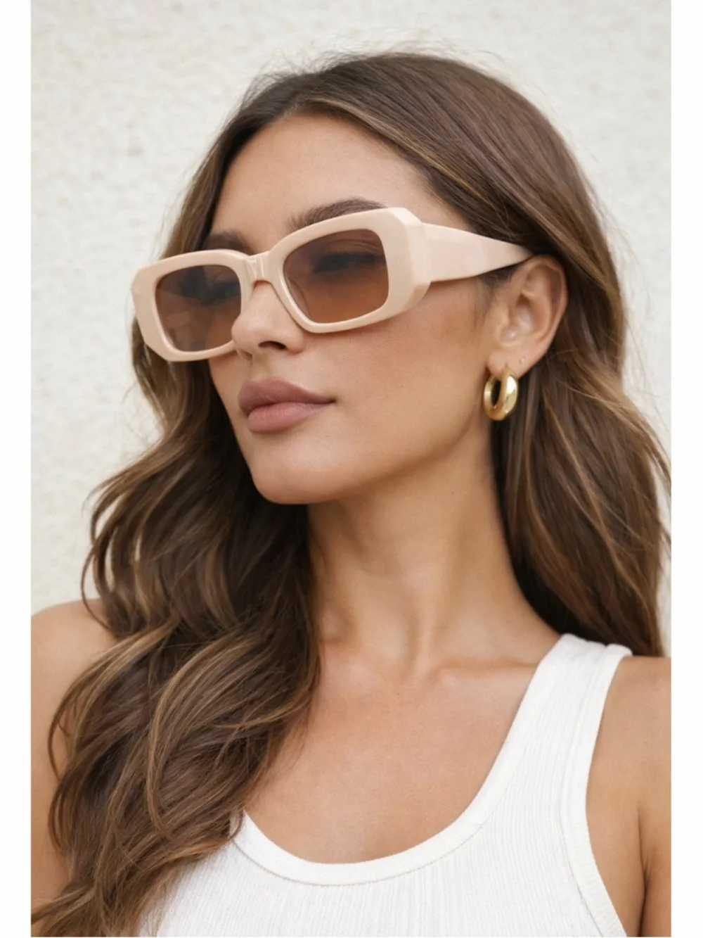 Oversized Square Cream Sunglasses UV400 Retro Fashion Thick‎ Frame Women